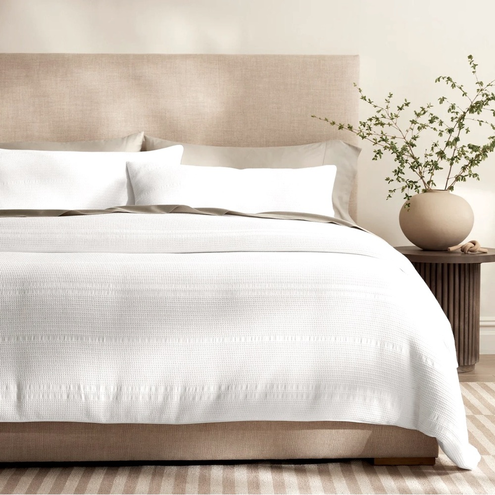 Boll & Branch Waffle Duvet Set in White Dobby Stripe